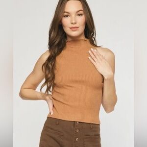 Enro Camel colored ribbed high neck tank. Fun flirty size medium!